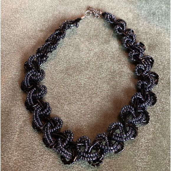 #405 Sapphire and Black Braided Bead Choker - Picture 1 of 7